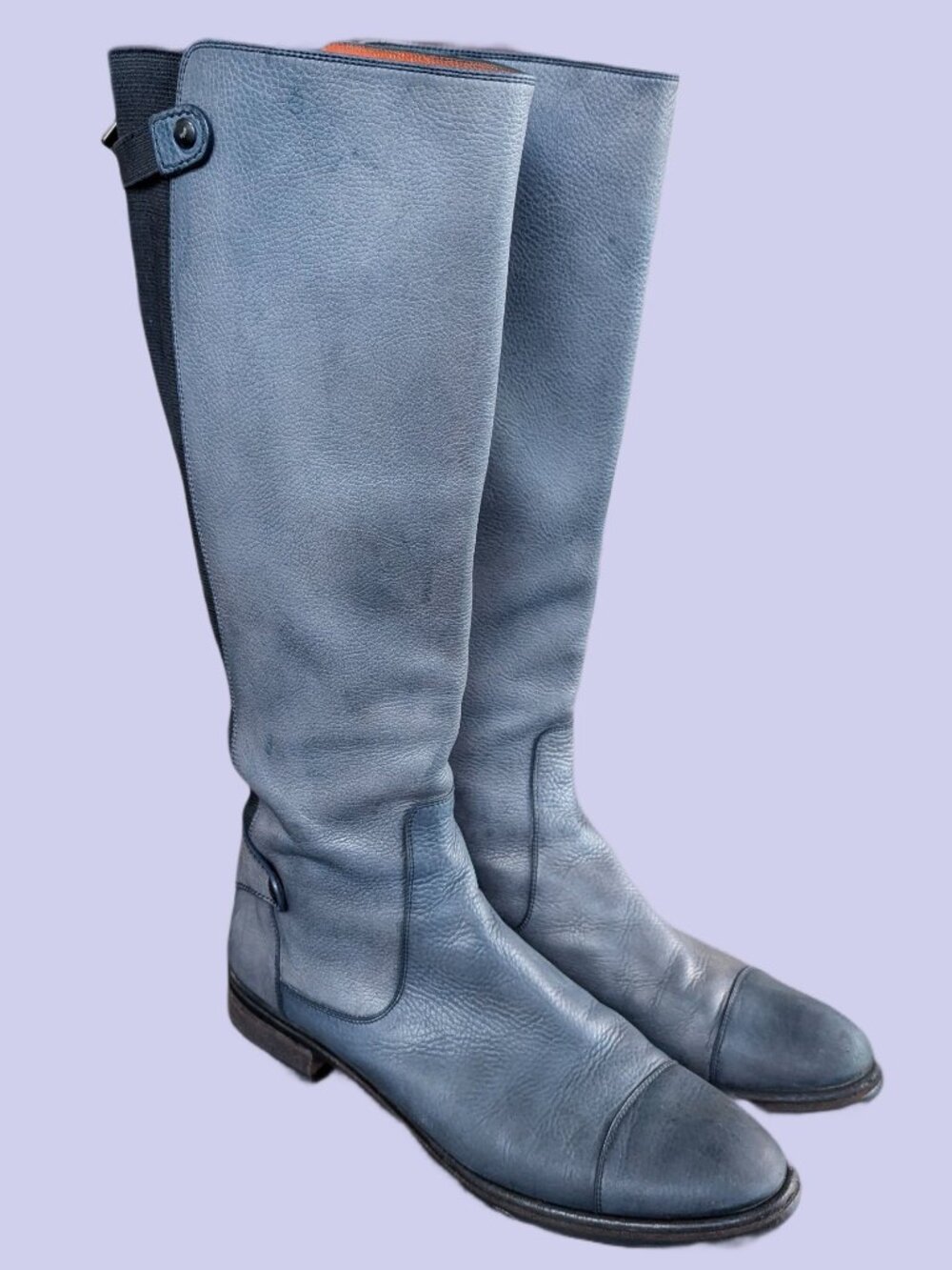 Blue Leather Santoni Women's Tall Zip Up Boots - Size 10